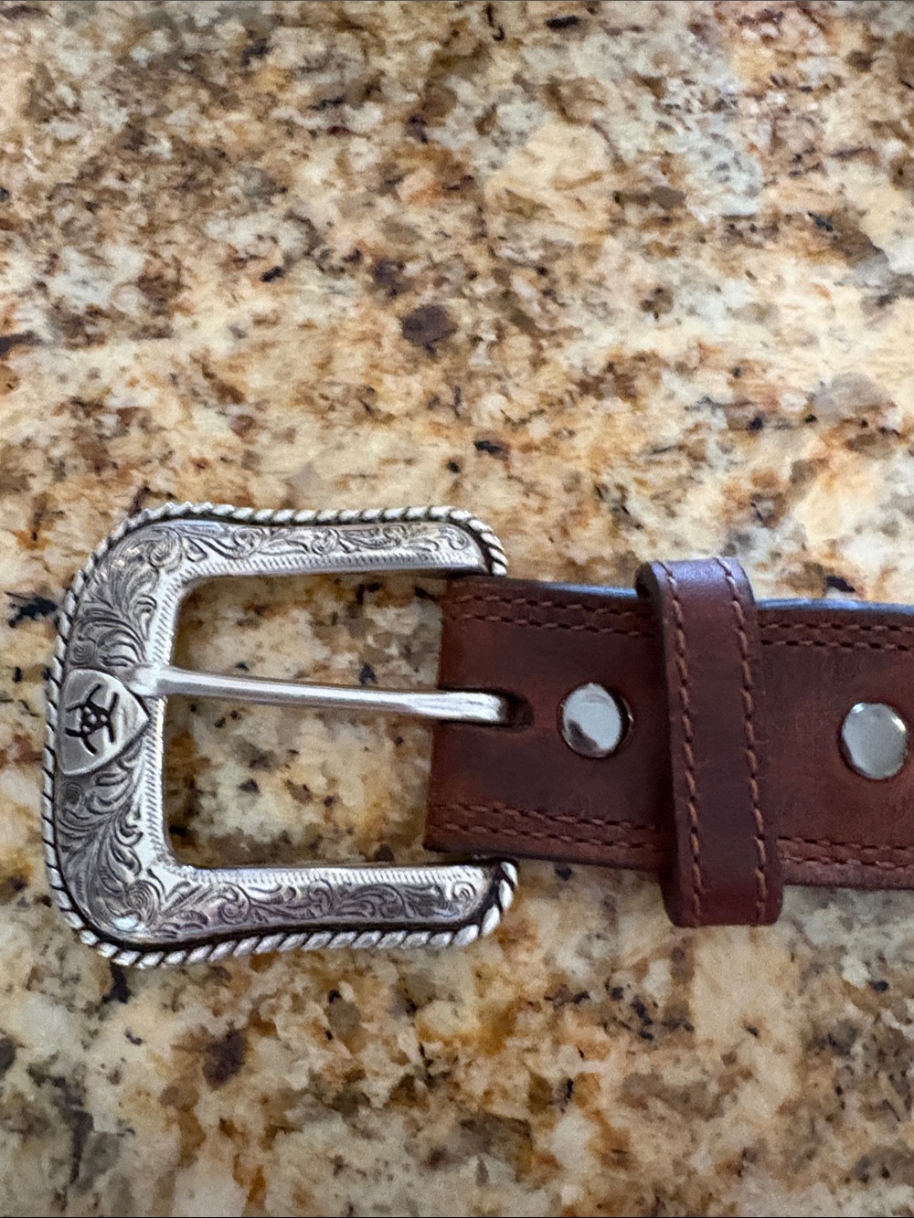 Ariat Brown Leather Men’s Belt with Decorative Silver Western Buckle